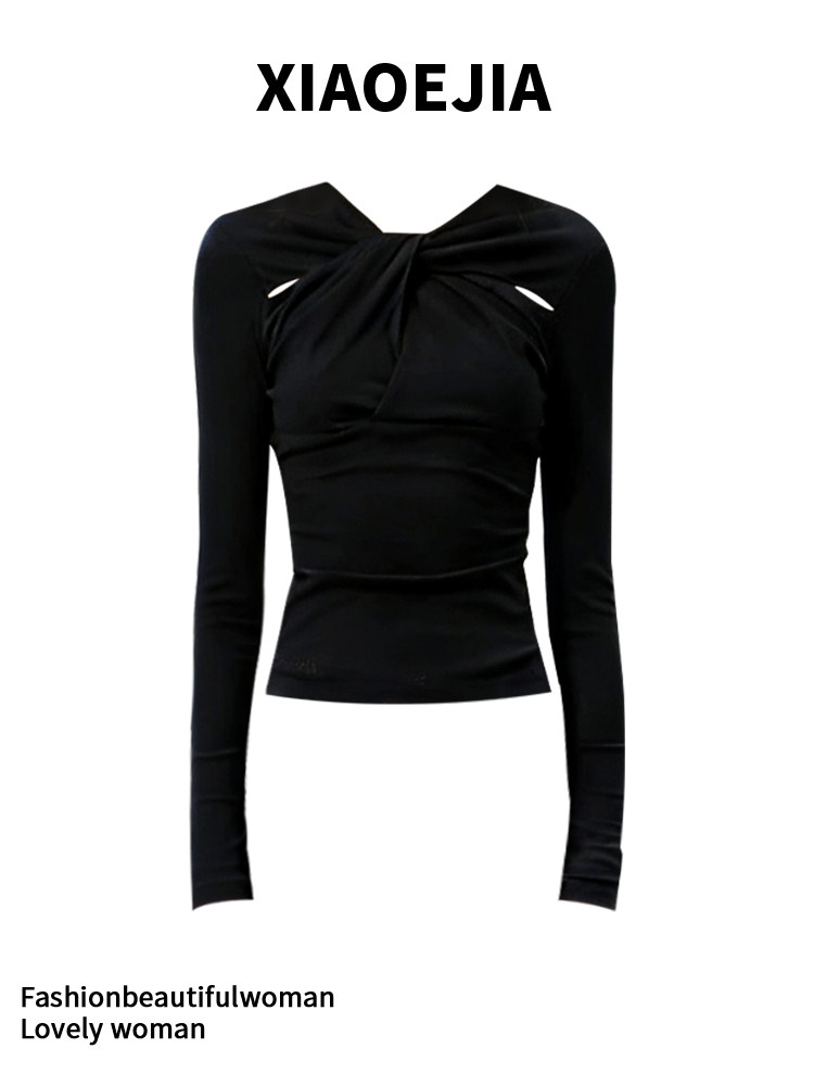 Turtleneck Knit 90S - Женская черная готическая футболка в стиле